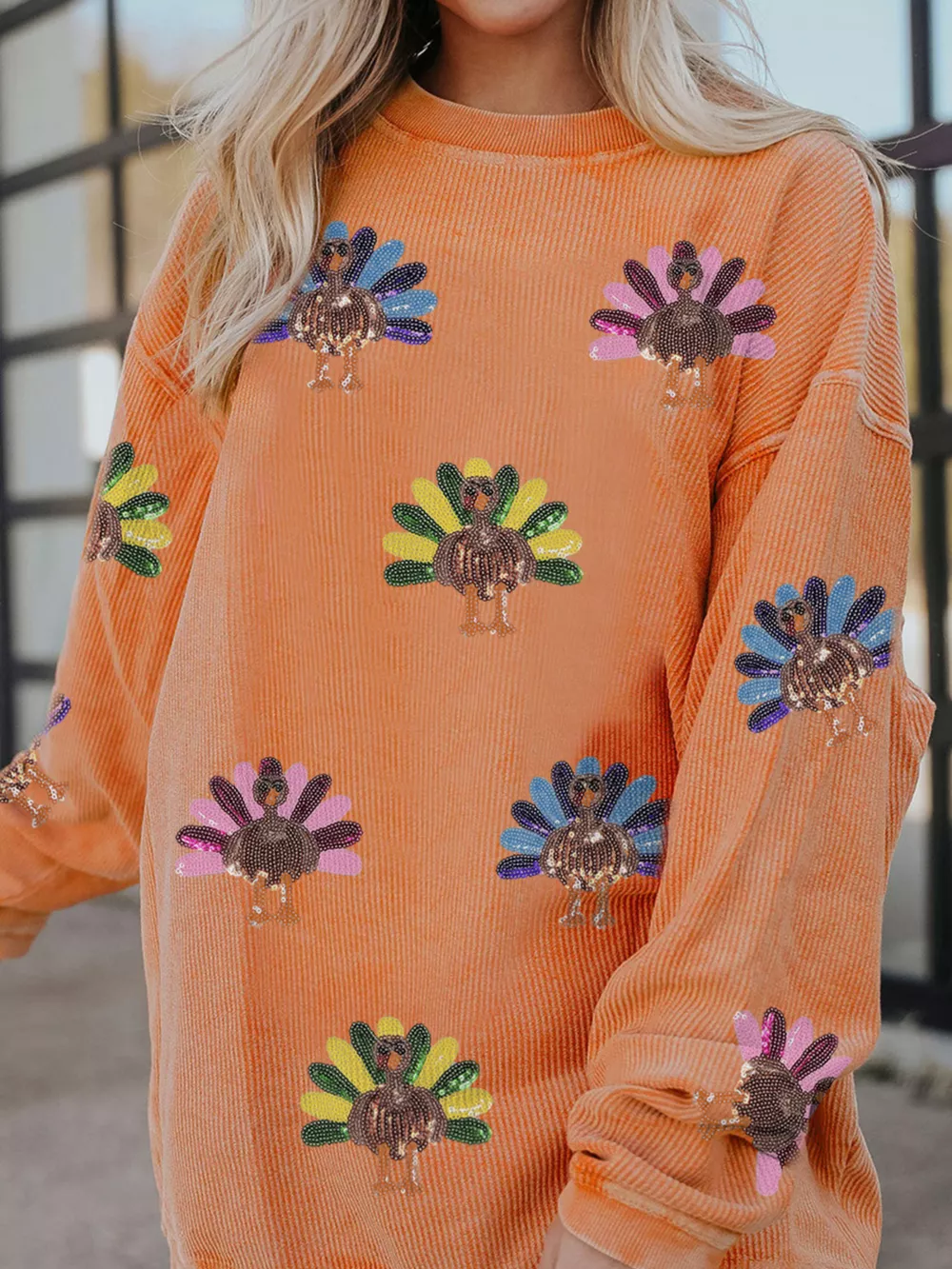 Turkey Graphic Corded Baggy Sweatshirt, image 5