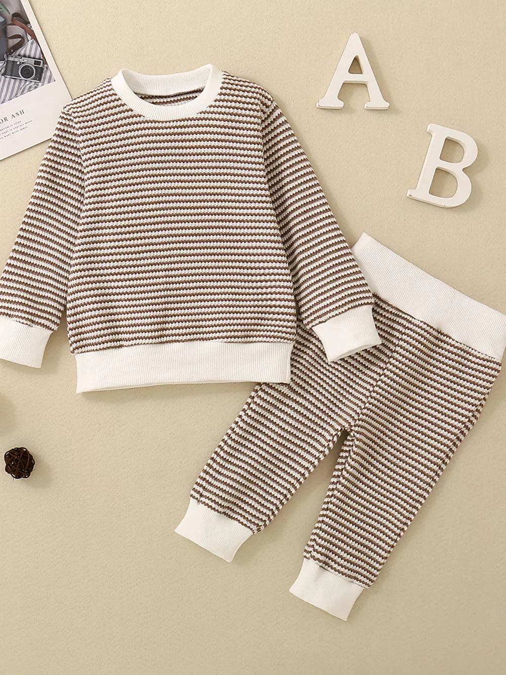 Children's Striped Long Sleeve Top and Pants Set, image 9