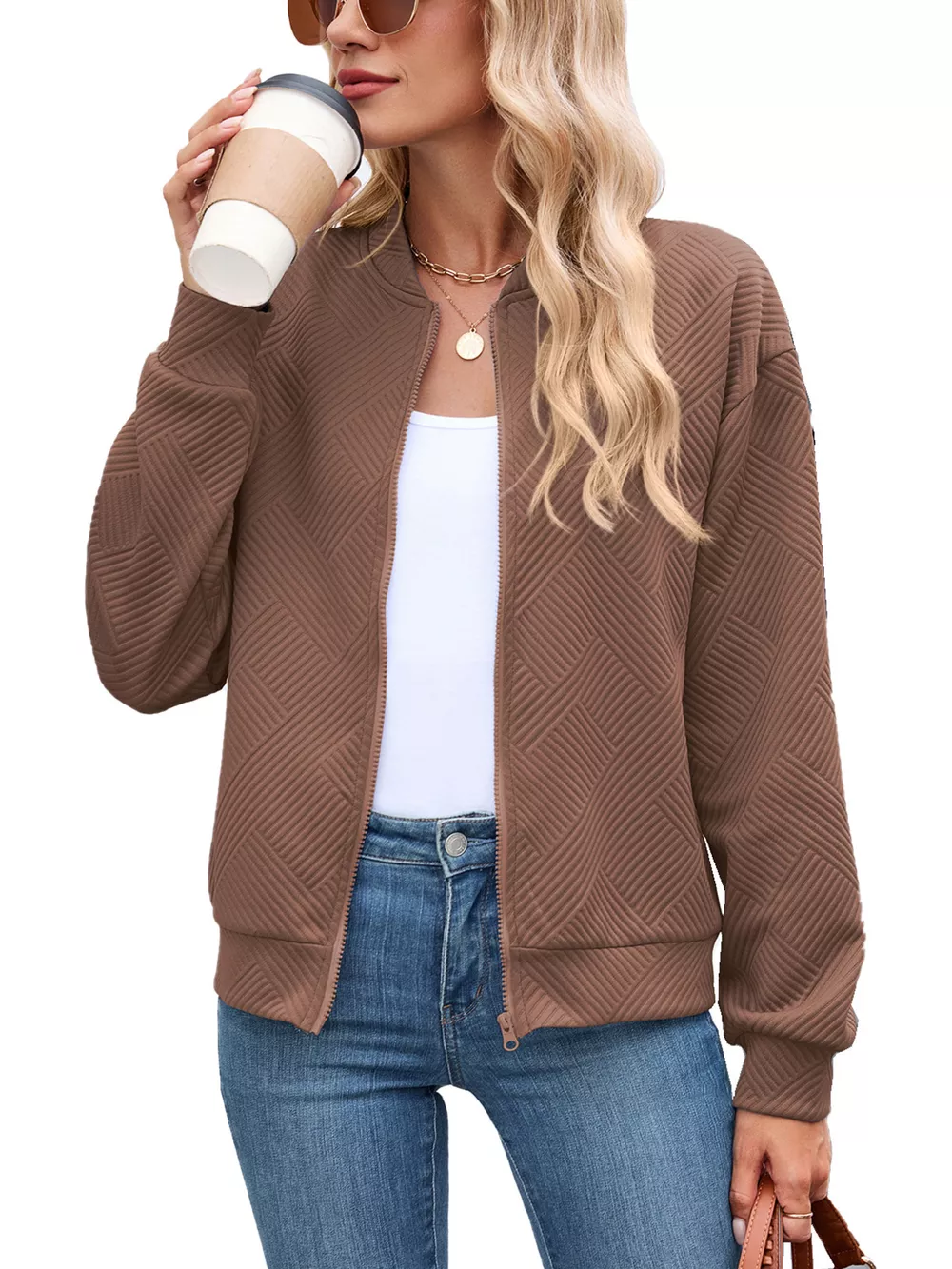 Textured Zip Up Jacket, image 7