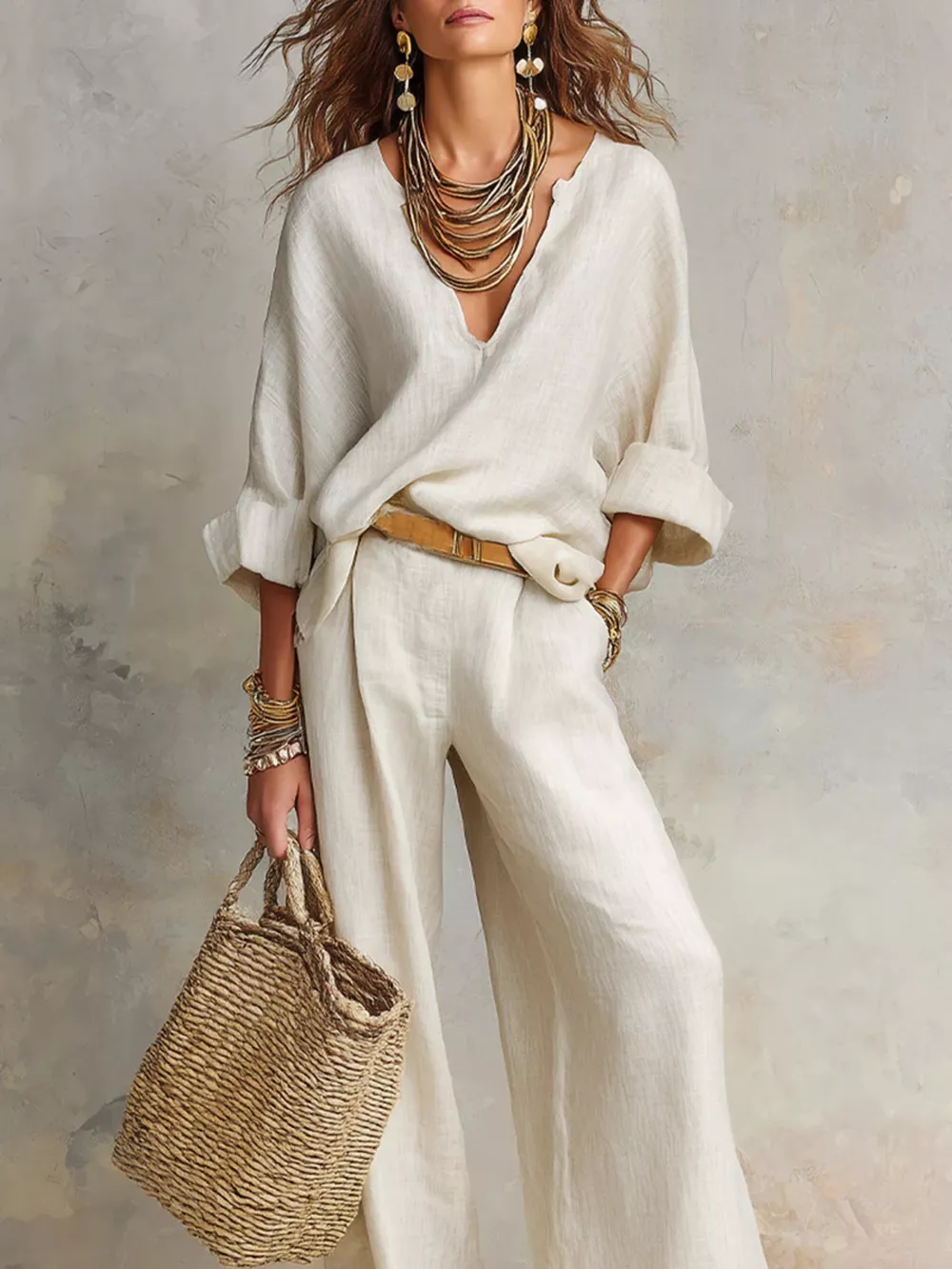 Full Size Loose Fit Top and Wide-Leg Pants Set Plus Size, image 3
