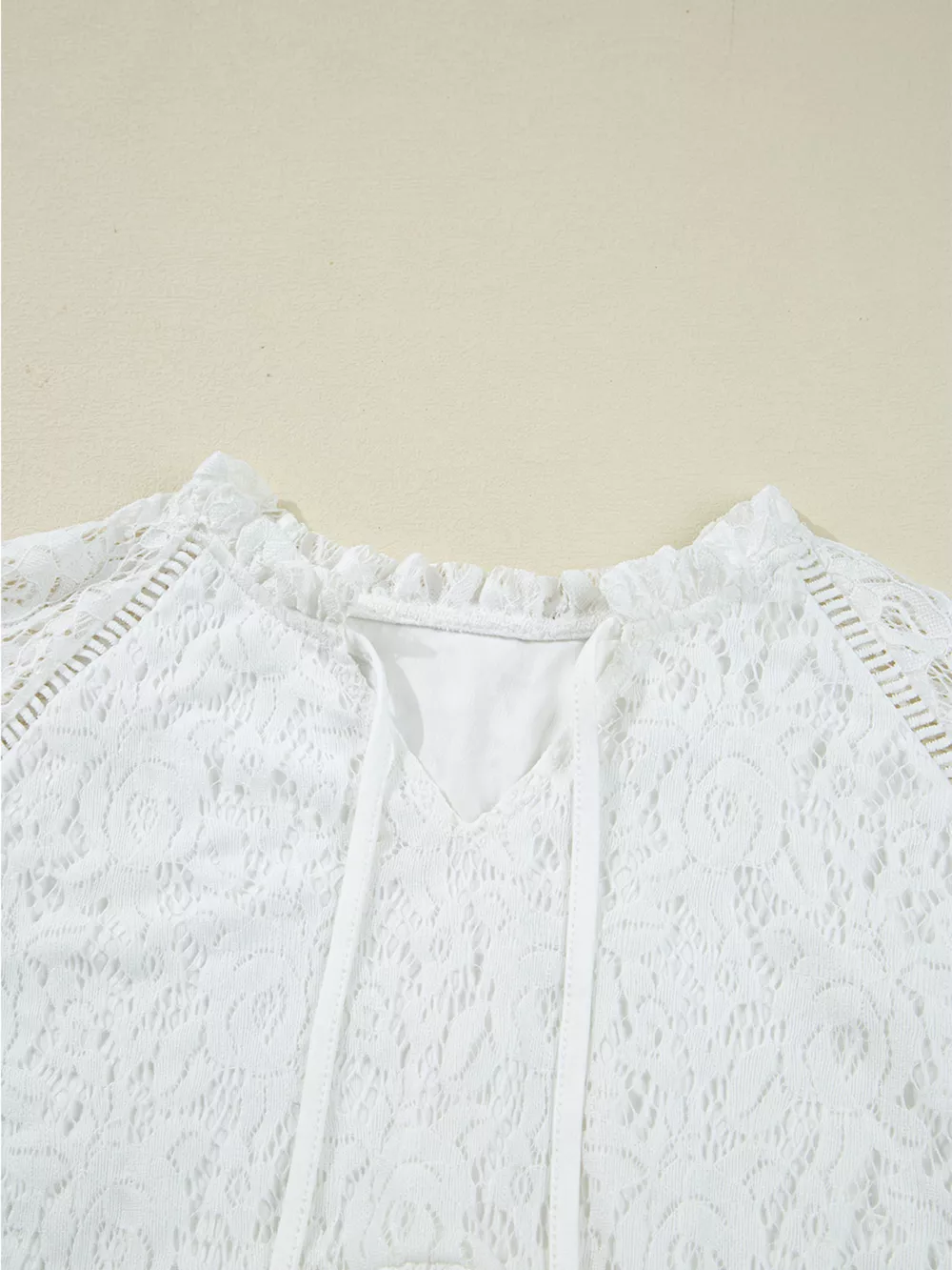 Tie Neck Lace Ruffle Detail Long Sleeve Blouse, image 8