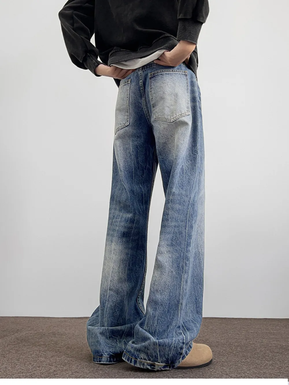 Men's Plus Size Vintage Wash Wide Leg Jeans, image 4
