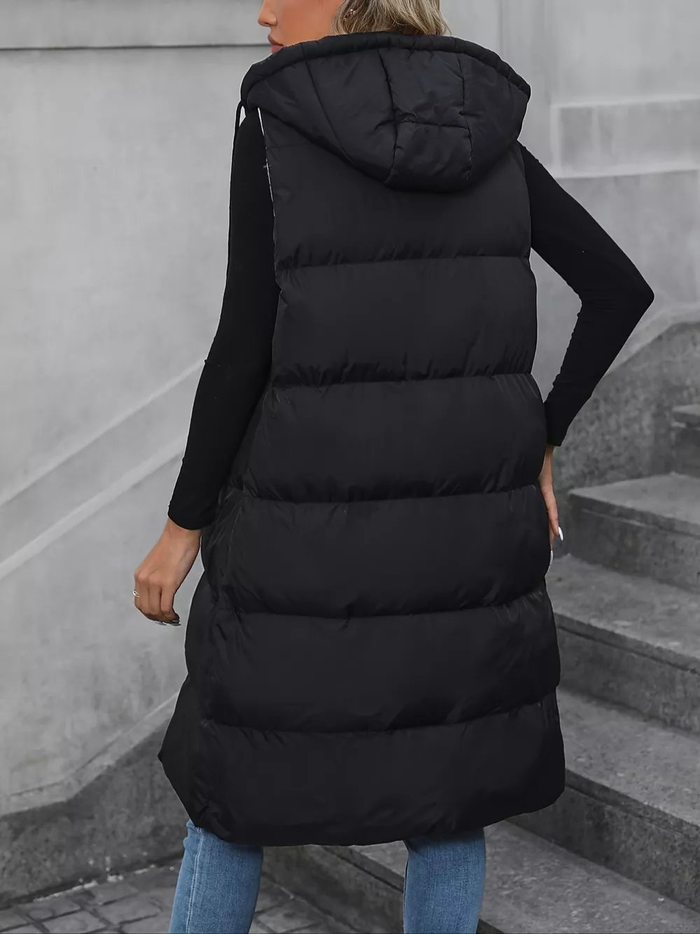 Longline Padded Hooded Vest Coat, image 12
