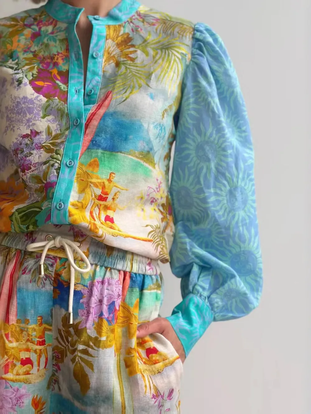 Printed Button Up Shirt and Shorts Set, image 3
