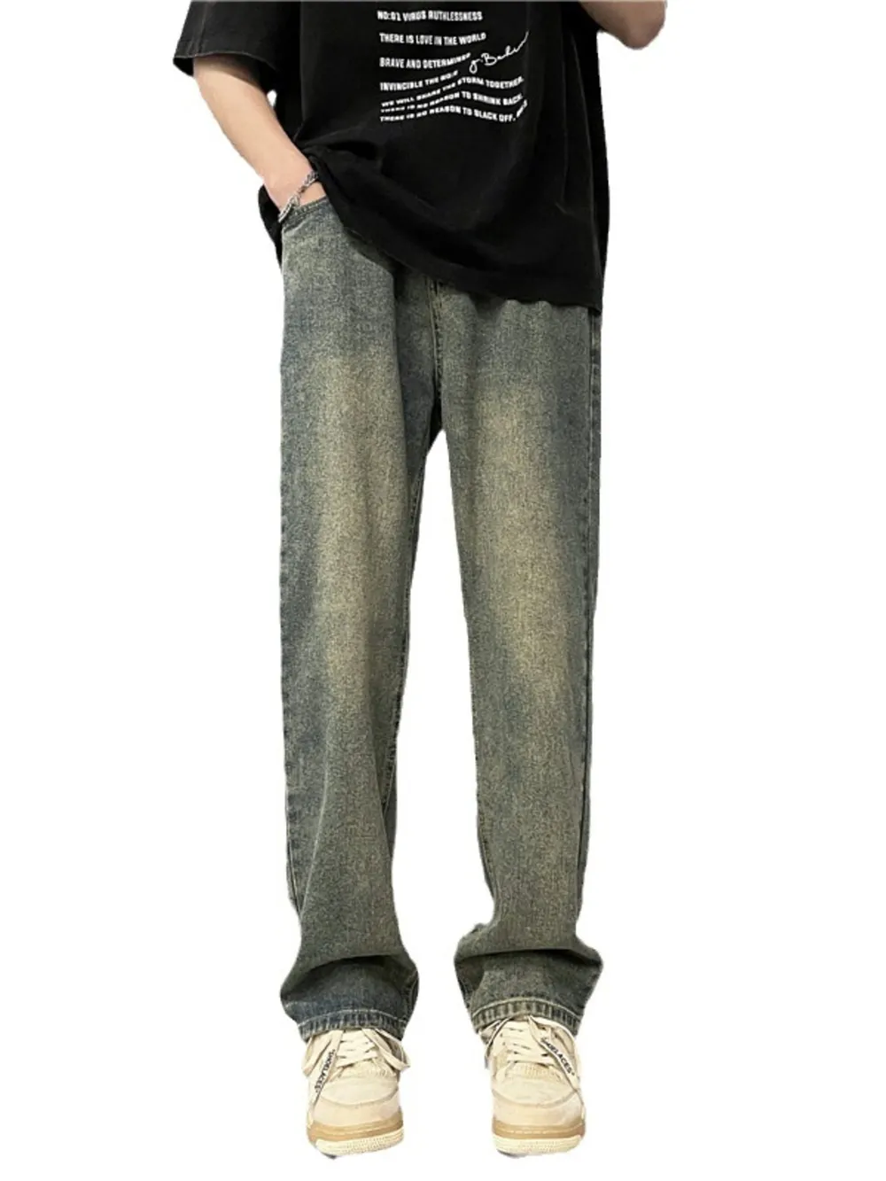 Men's Full Size Vintage Wash Wide Leg Jeans Plus Size, image 4