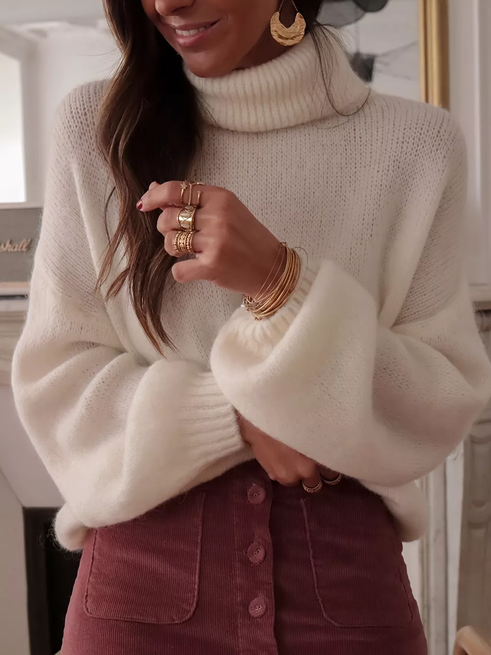 Turtleneck Oversized Dropped Shoulder Sweater, image 2