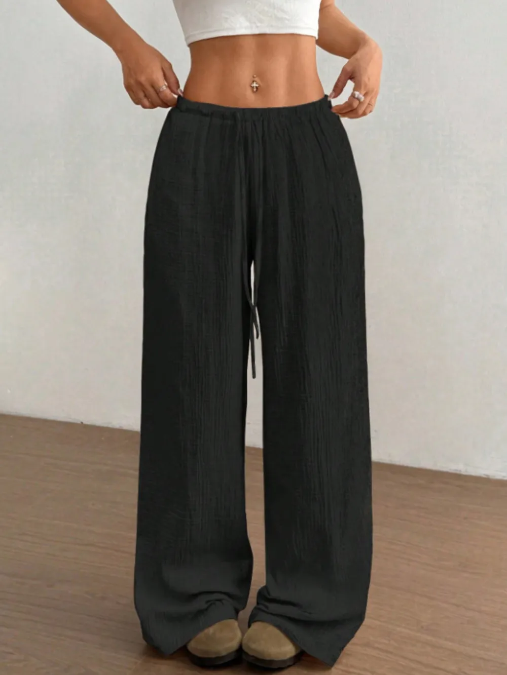 Wide Leg Drawstring Casual Pants, image 19