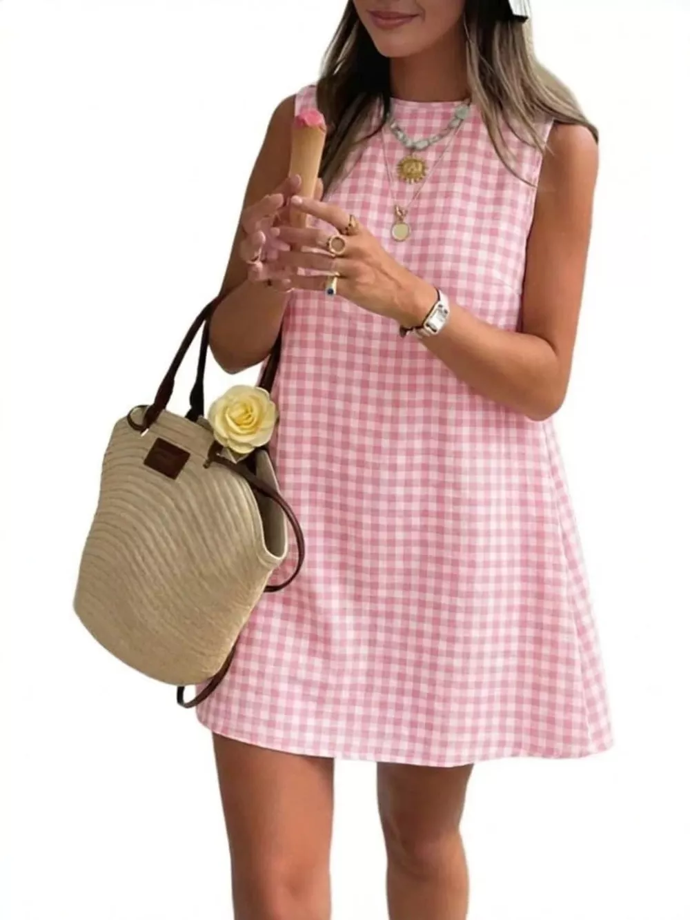 Gingham Sleeveless A-Line Mini Dress, image 5