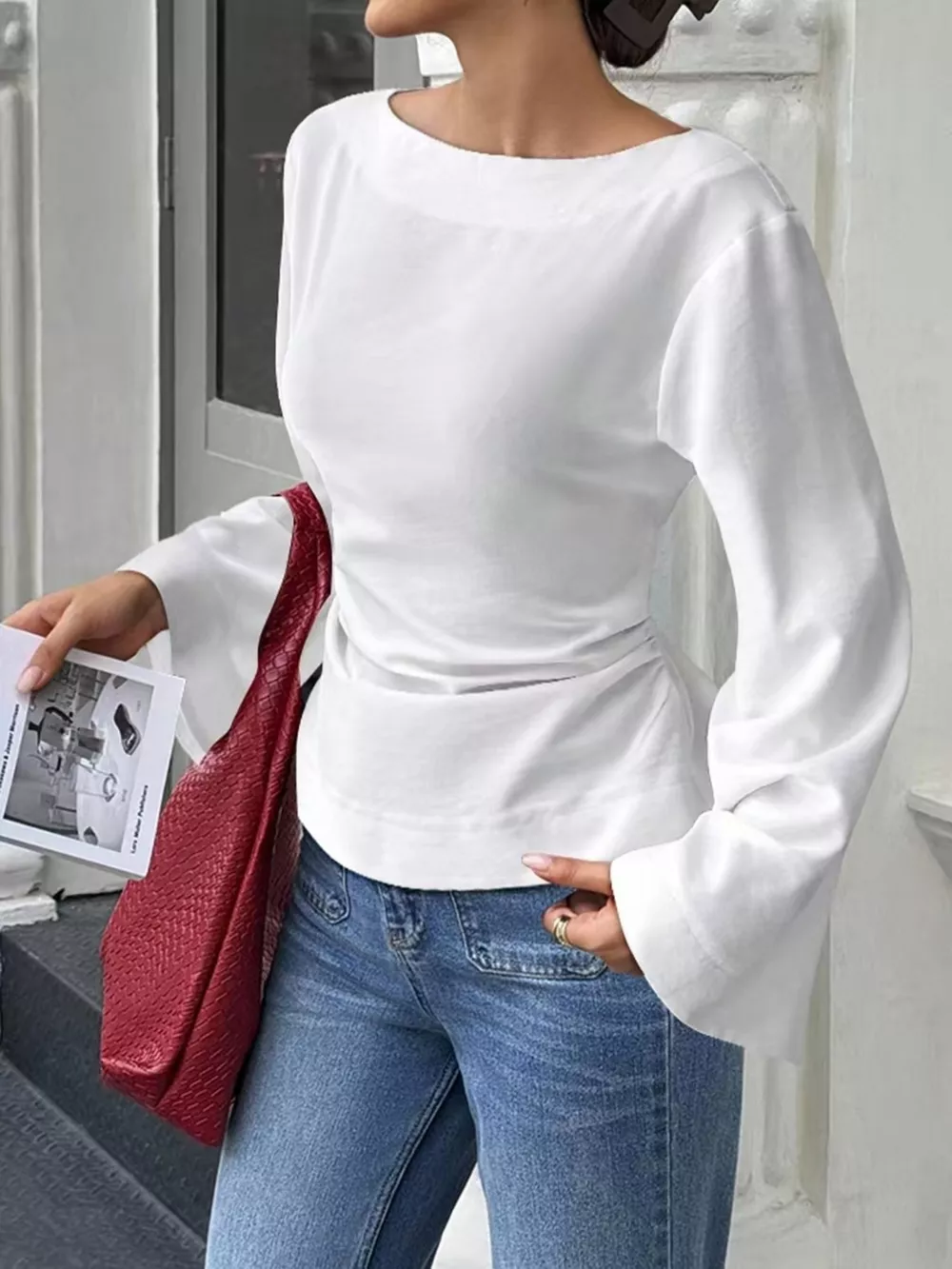 Boat Neck Long Sleeve Slim-Fit T-Shirt, image 6