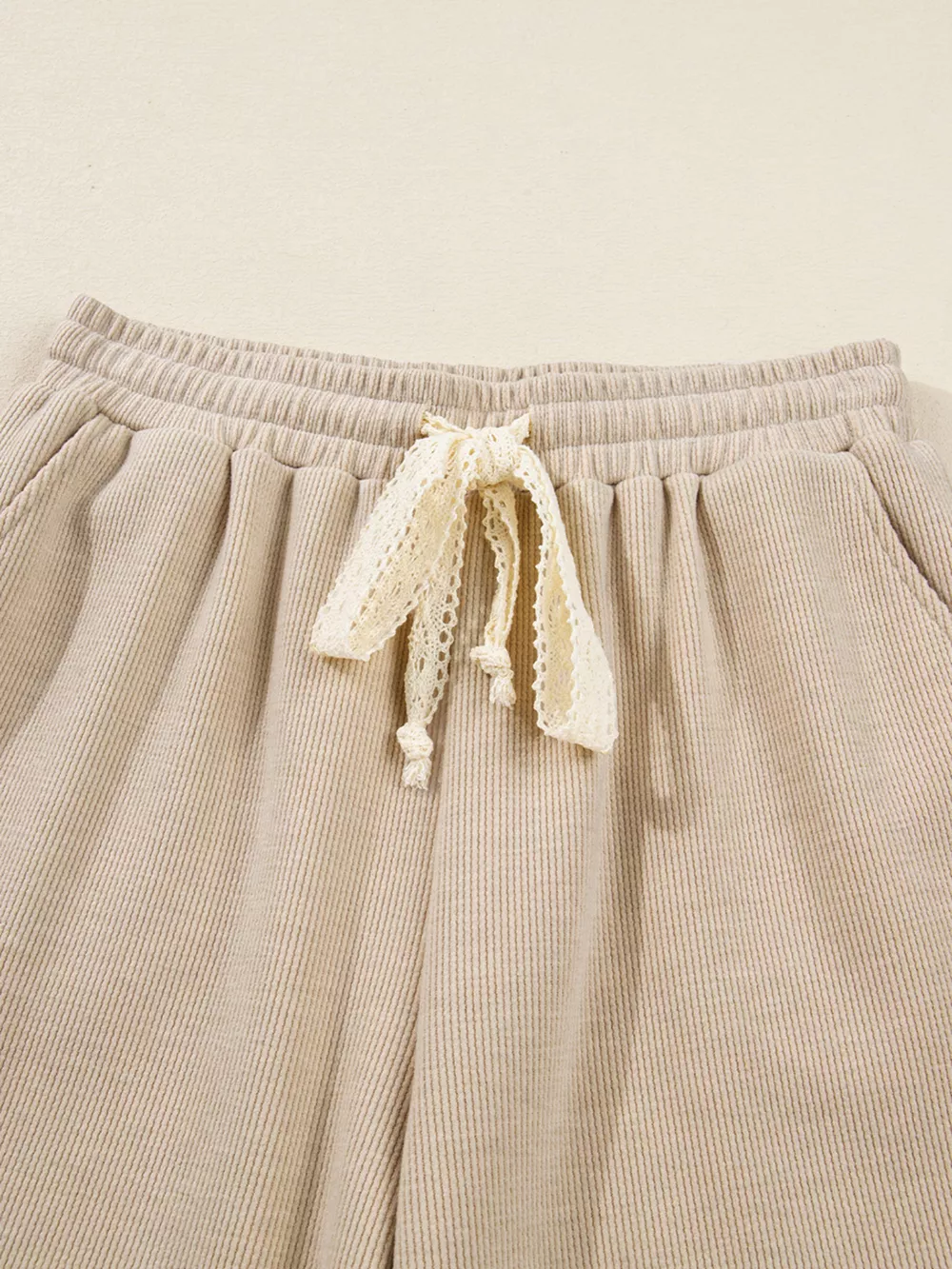 Lace Drawstring Hoodie and High Waist Pants Set, image 11