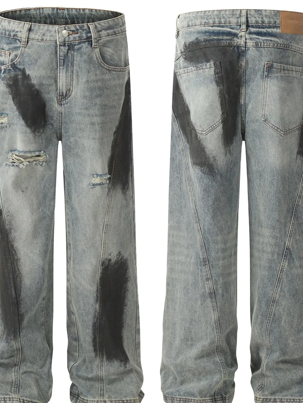 Men's Distressed Wide Leg Acid Wash Jeans, image 4
