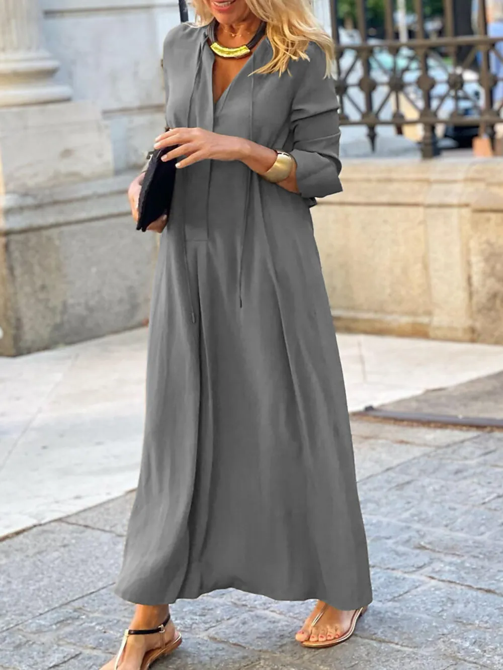 Full Size Solid Color Maxi Shirt Dress Plus Size, image 16