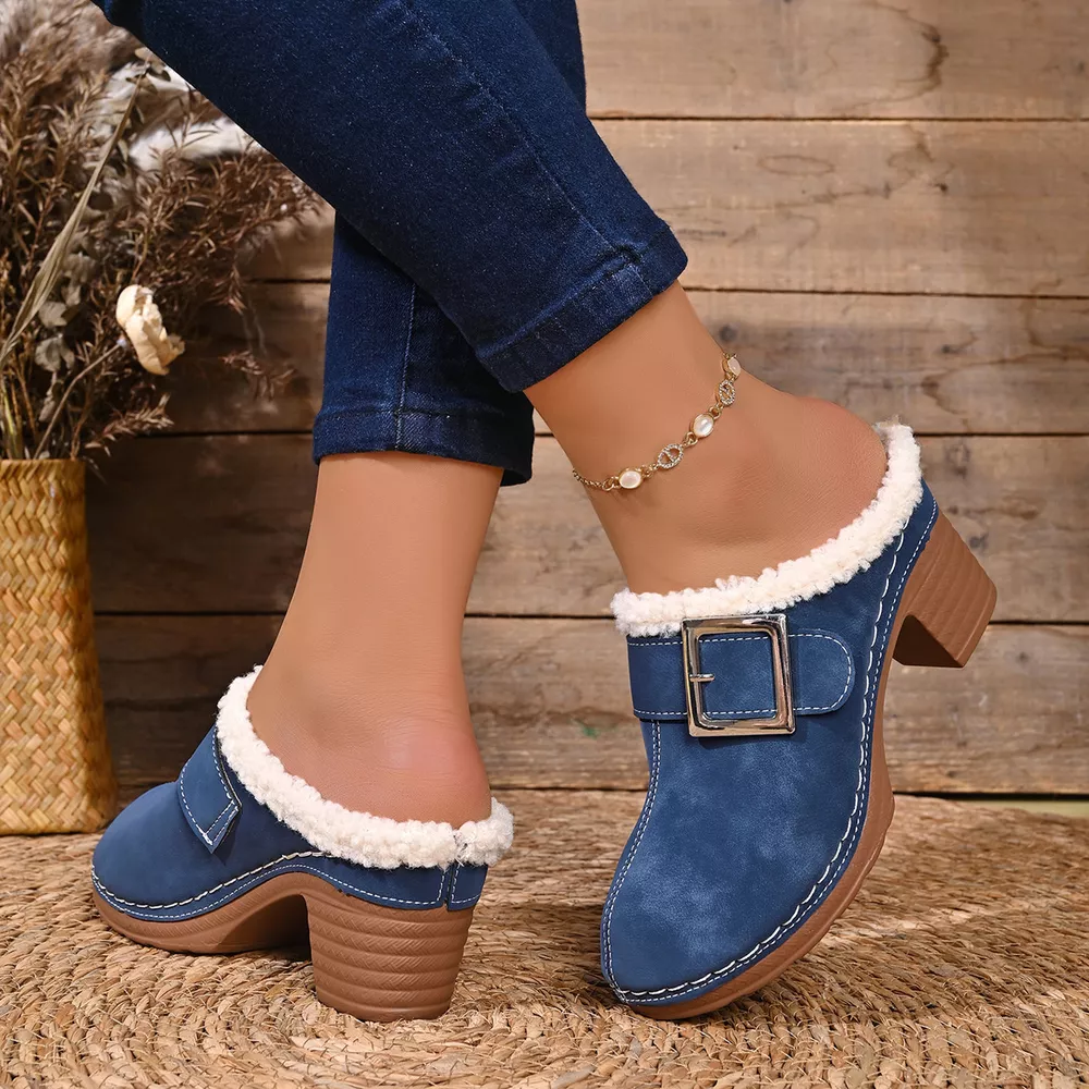 Faux Fur Lined Block Heel Shoes, image 11