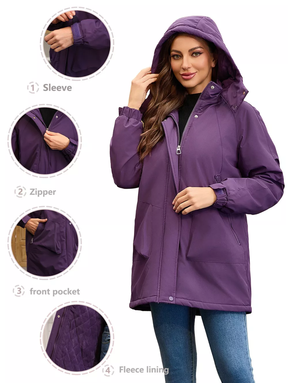 Full Size Hooded Mid-Length Windproof Outerwear Plus Size, image 5