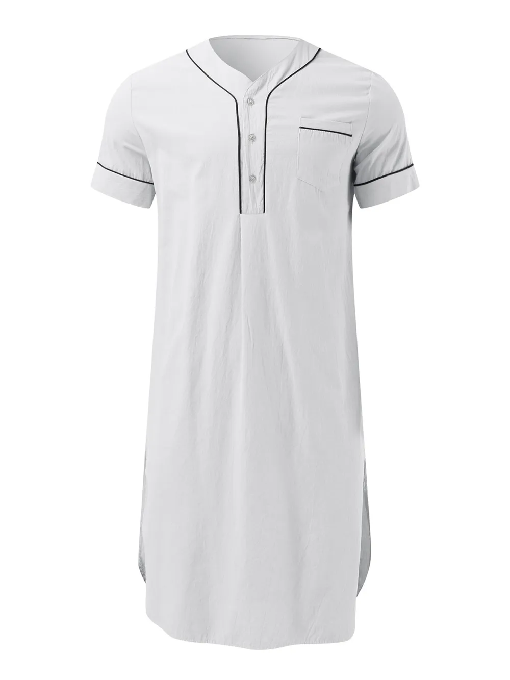 Men's Full Size Button Detail Short Sleeve Lounge Dress Plus Size, image 3