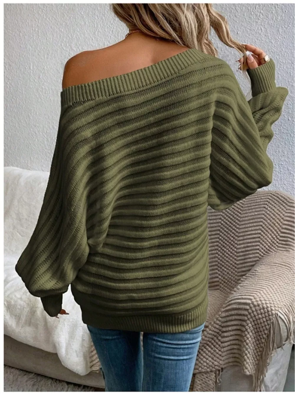 One Shoulder Ribbed Knit Sweater, image 7