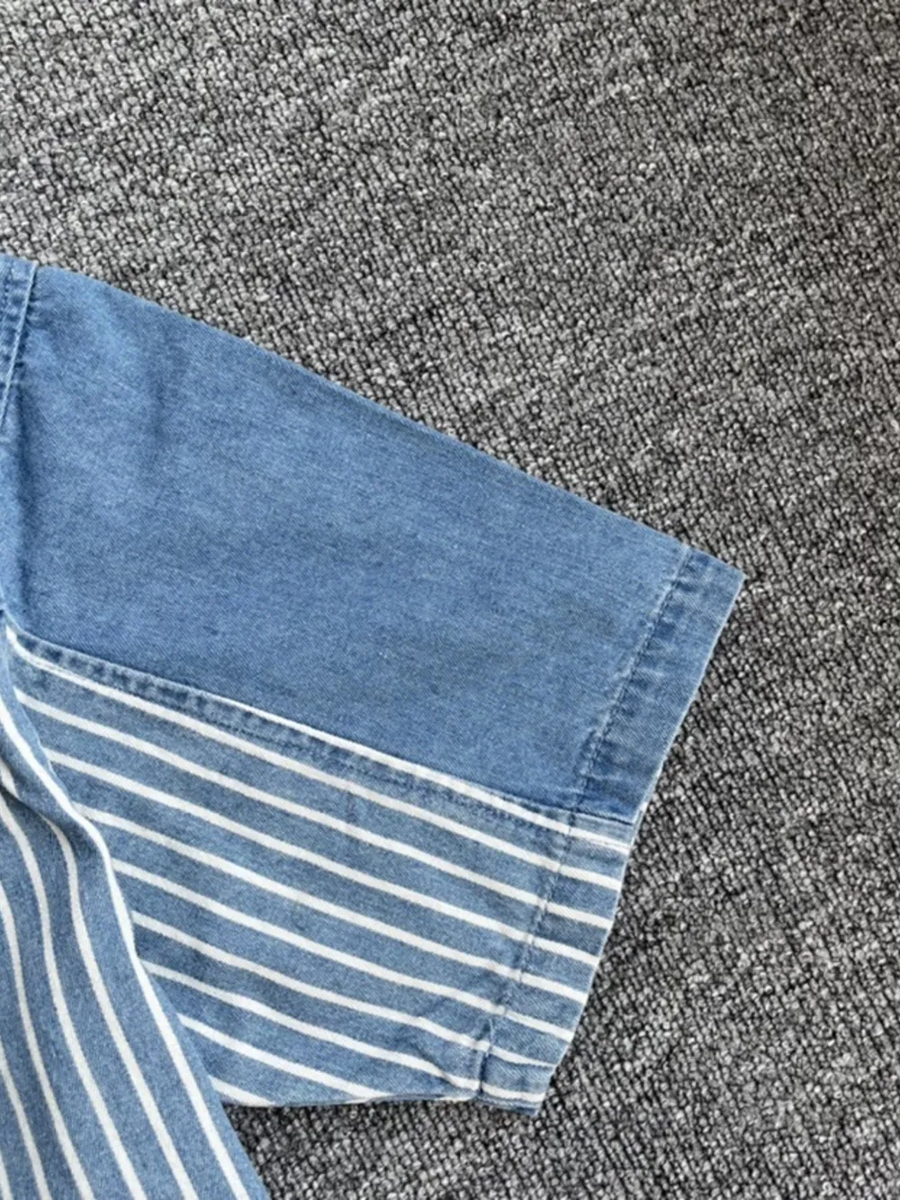 Men's Plus Size Striped Short Sleeve Denim Shirt, image 5