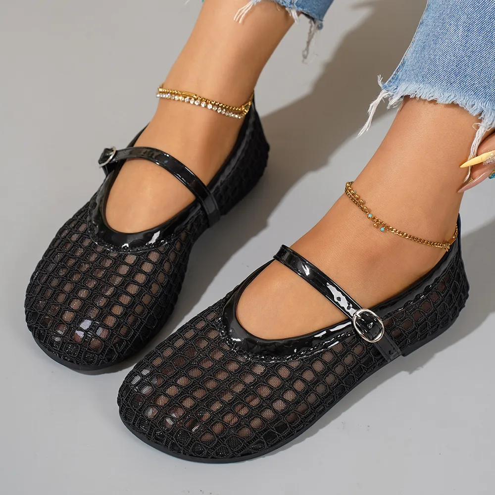 Woven Mesh Mary Jane Sandals with Buckle Strap, image 2