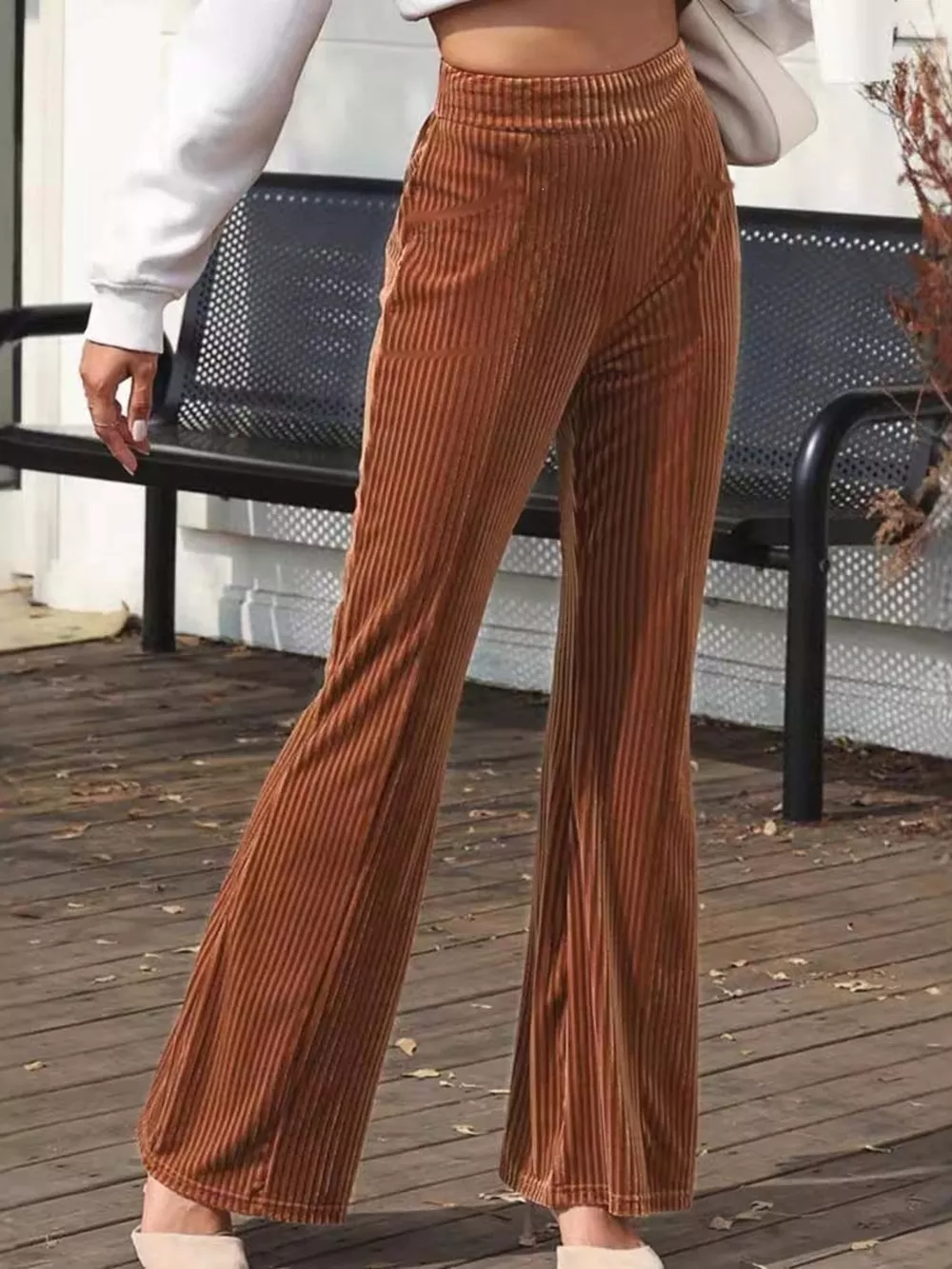 Full Size High-Waisted Velvet Flare Pants Plus Size, image 3