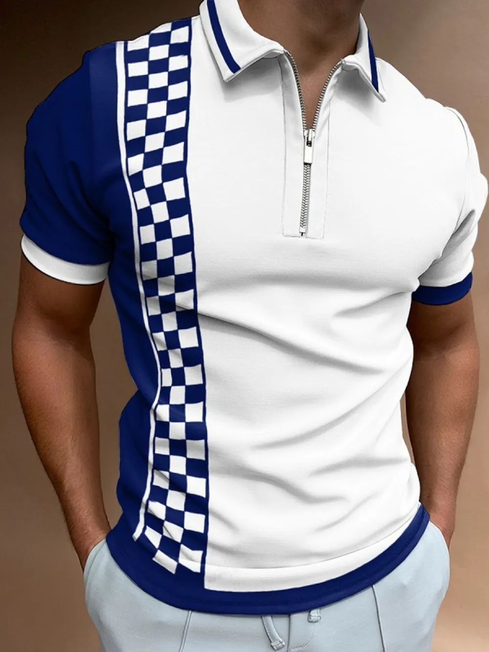 Men's Full Size Color Block Zipper Polo Plus Size, image 5