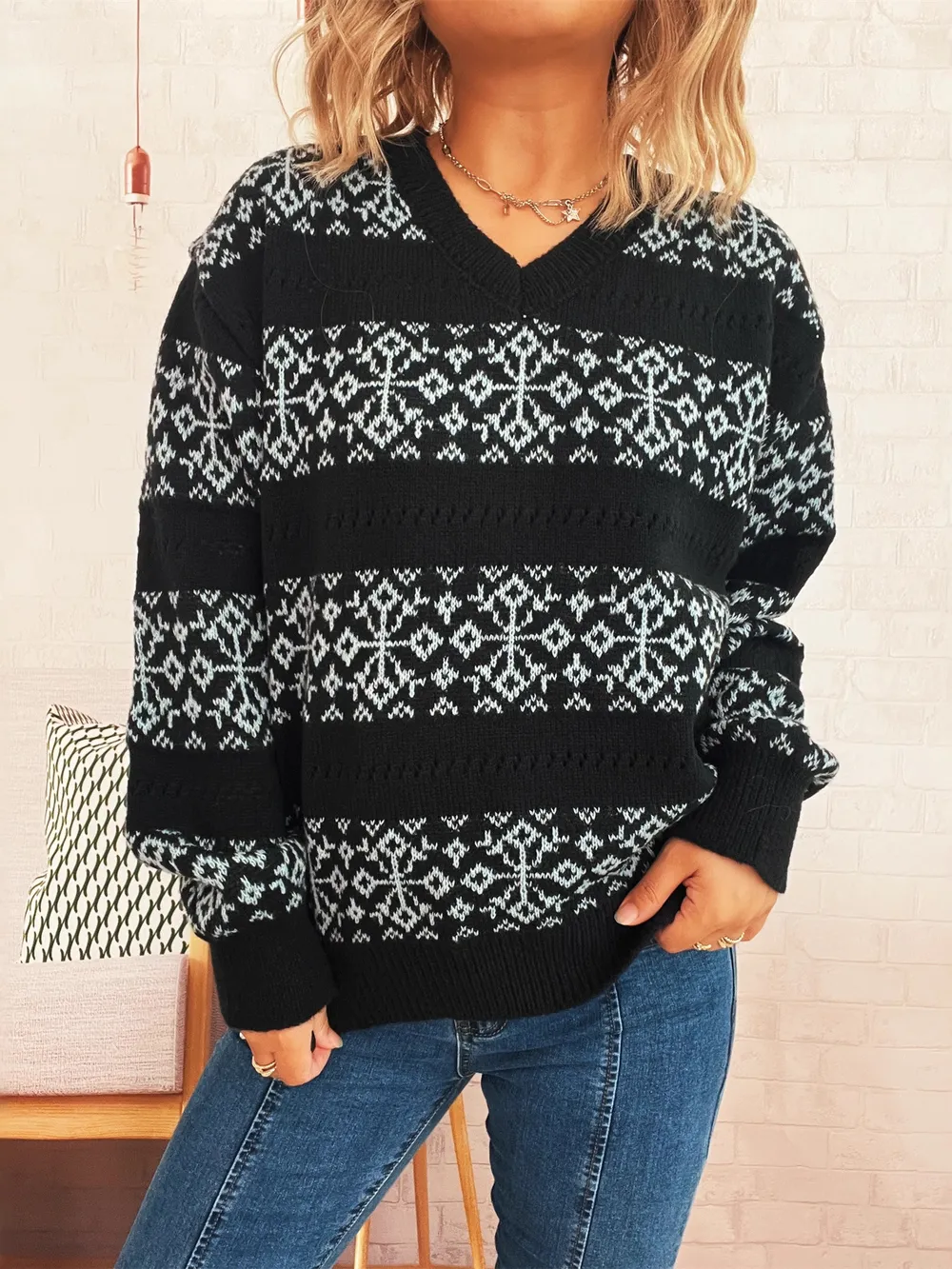 Contrast Ribbed hem Long Sleeve Sweater, image 10