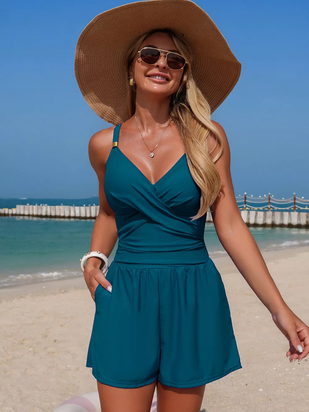 V-Neck Spaghetti Strap One-Piece Swimsuit, image 19