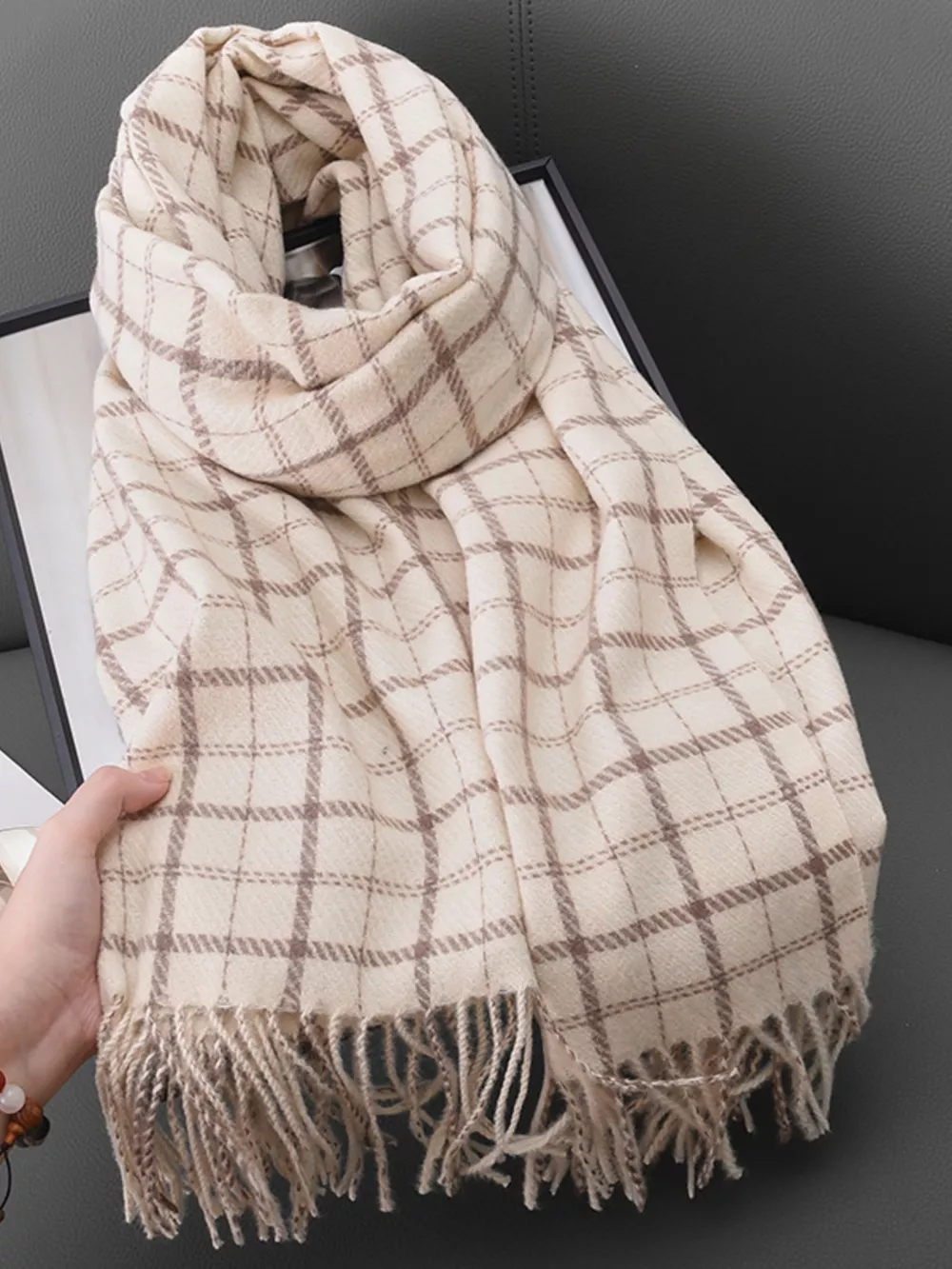 Classic Plaid Fringe Scarf, image 5