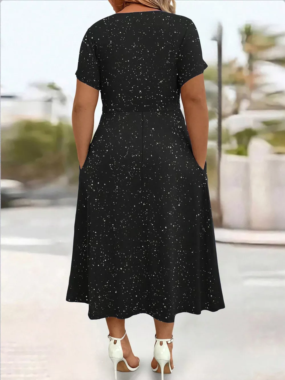 Full Size Glitter Flutter Sleeve Midi Dress Plus Size, image 8
