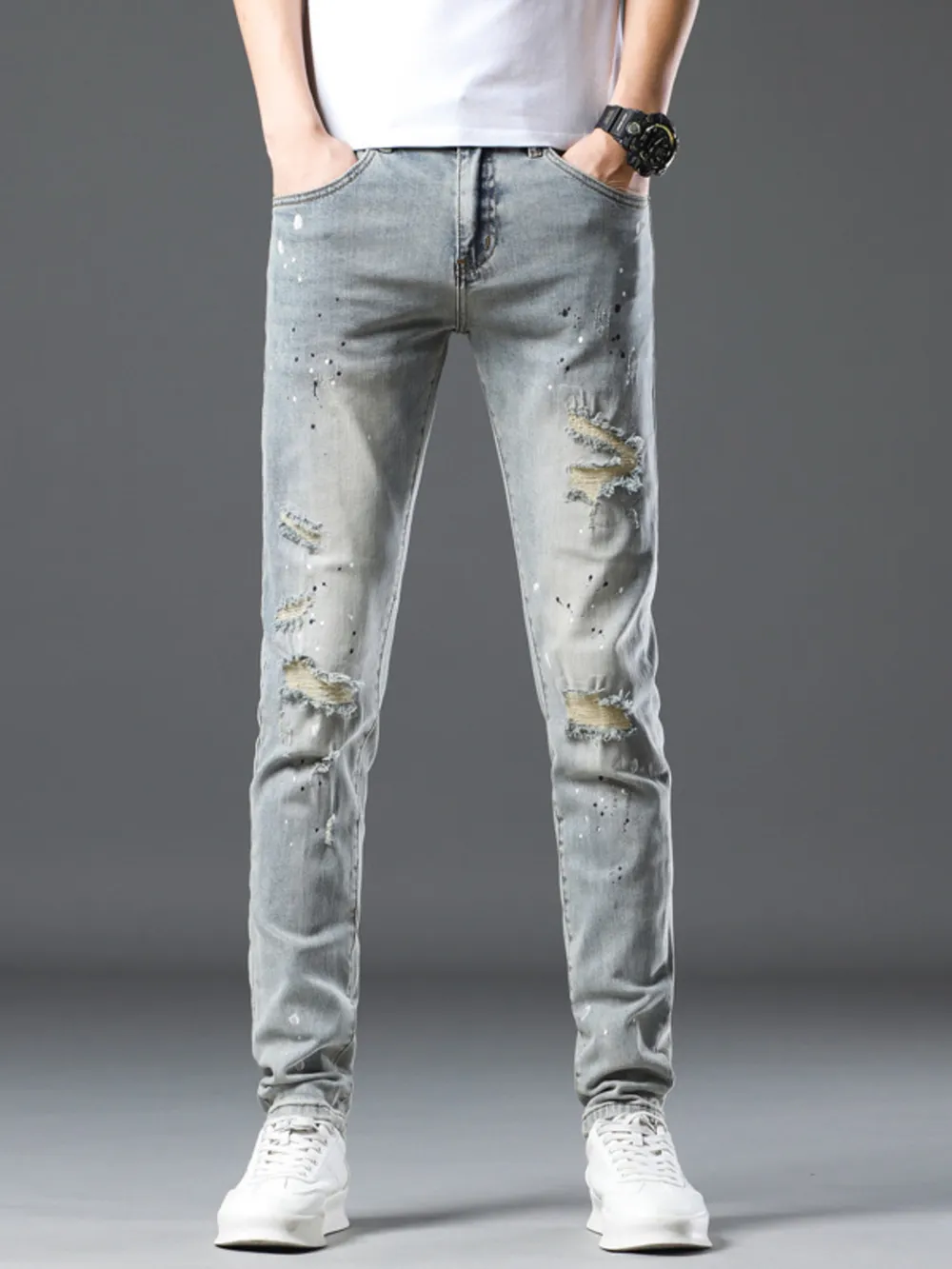 Men's Vintage Distressed Light Wash Skinny Jeans