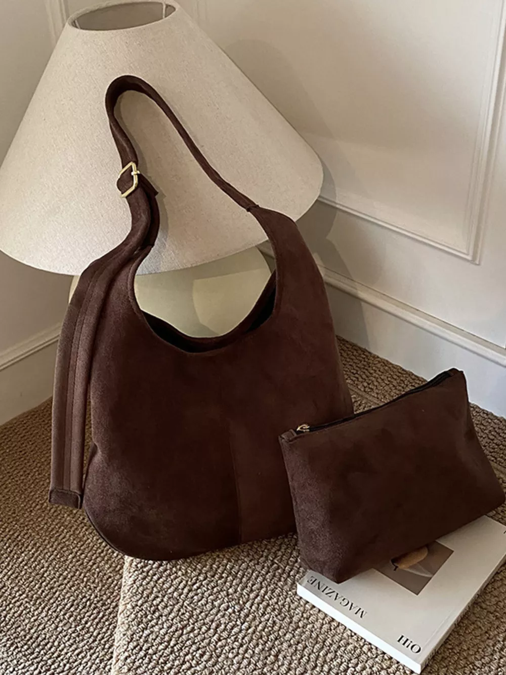 Suede Hobo Shoulder Bag, image 12