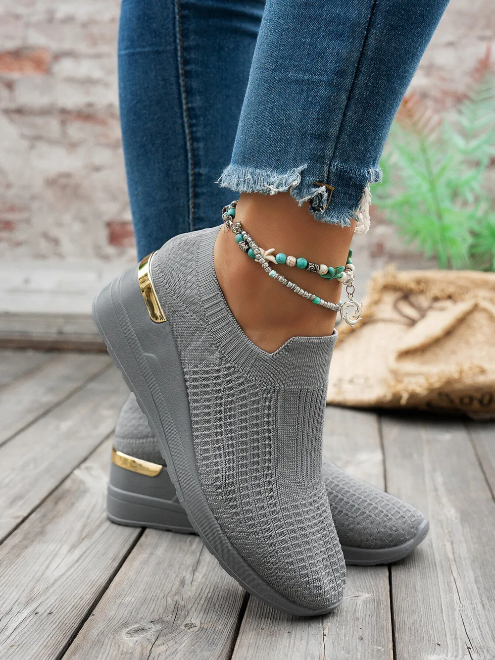 Round Toe Wedge Sneakers, image 7