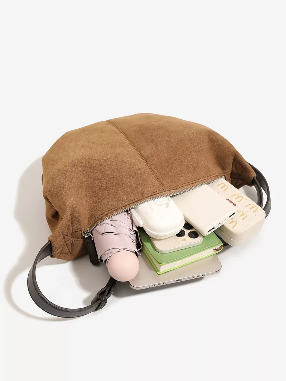 Vintage Suede Crescent Shoulder Bag with Adjustable Strap, image 6
