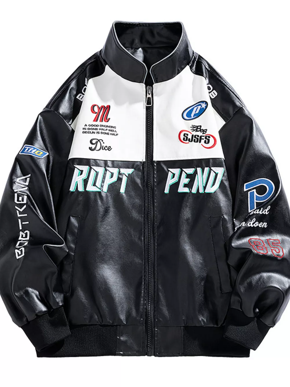 Men's Plus Size Racing-Inspired Zip Up Jacket