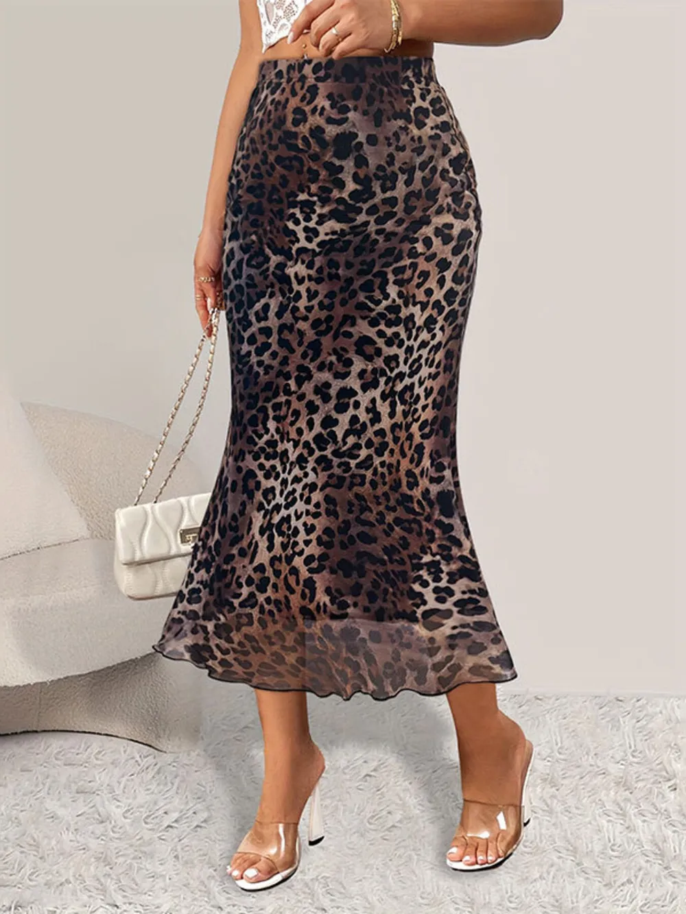 Leopard Print Midi Mermaid Skirt, image 3