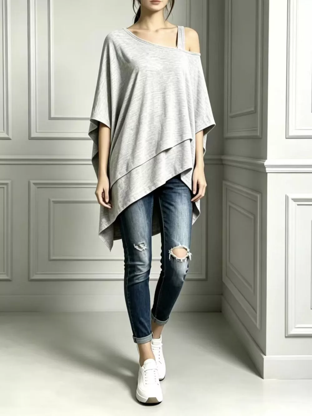Full Size Asymmetrical Neck Short Sleeve T-Shirt Plus Size, image 3