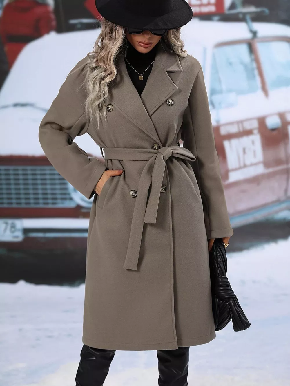 Double-Breasted Lapel Collar Overcoat, image 11