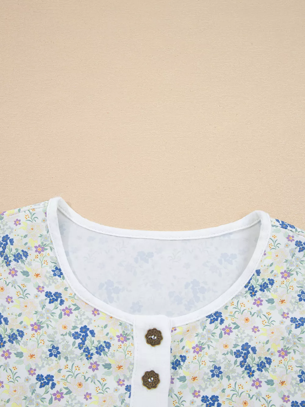Floral Print Henley Button 3/4 Sleeve Blouse, image 14