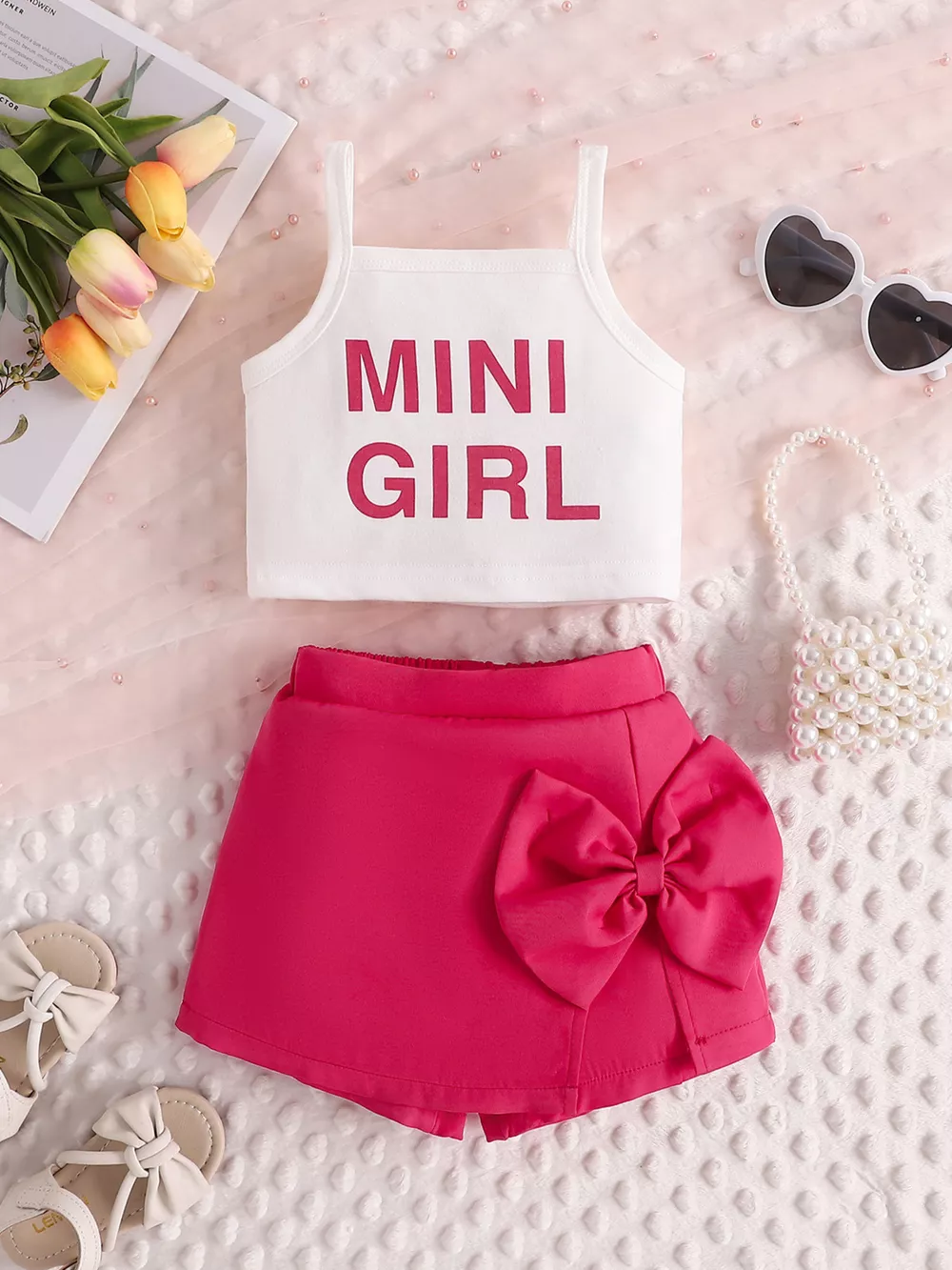 Children's Letter Graphic Cami and Bow Skort Set, image 2