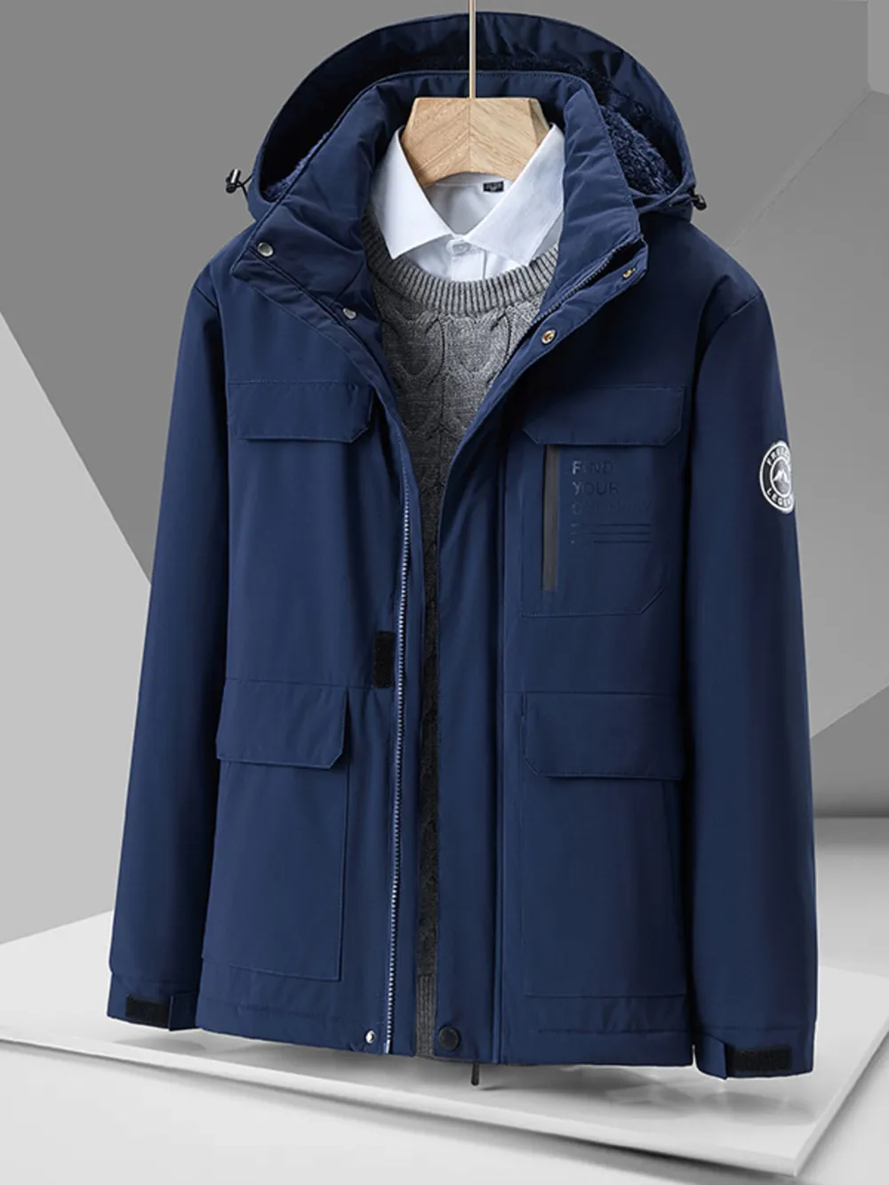 Men's Plus Size Hooded Zip Up Winter Jacket, image 2