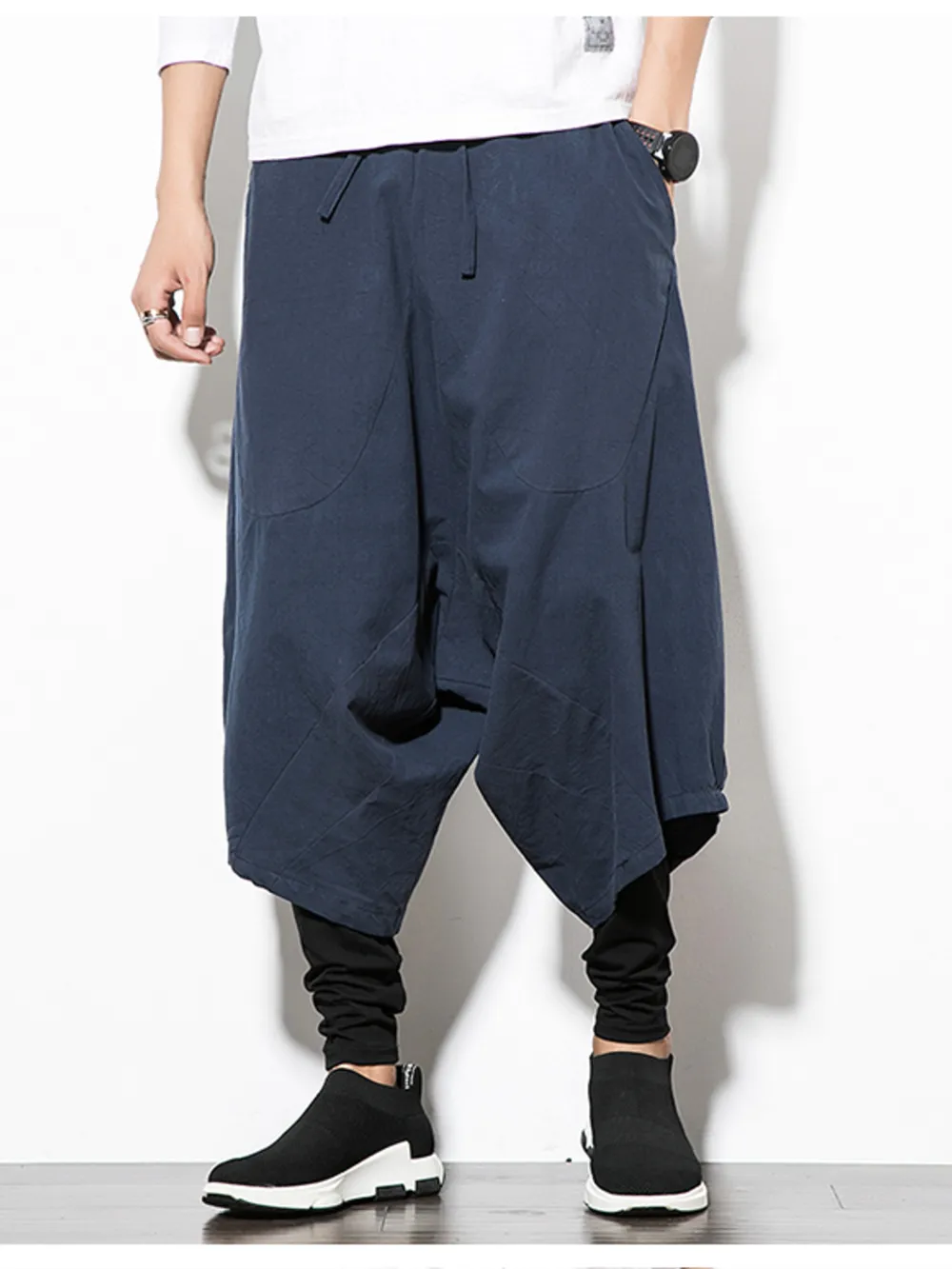 Men's Plus Size Wide Leg Drop Crotch Pants with Drawstring, image 7