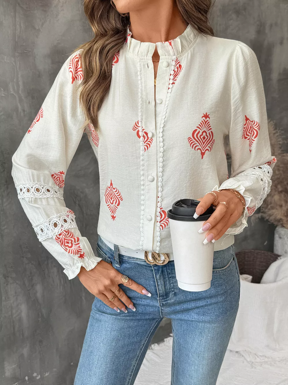 Lace Detail Long Sleeve Shirt, image 9