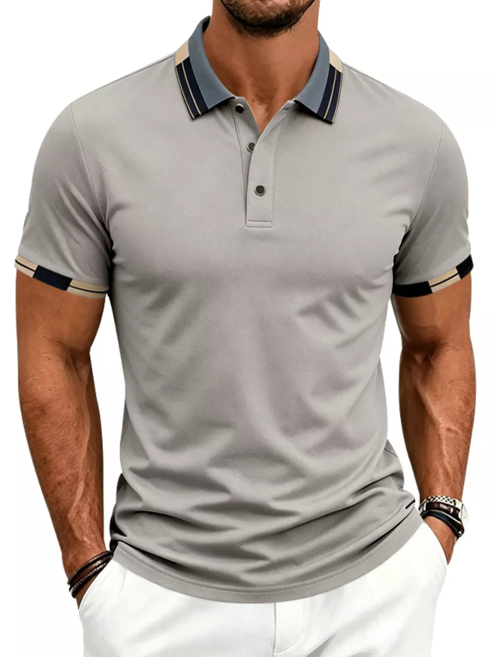 Men's Full Size Slim-Fit Contrast Trim Polo Plus Size