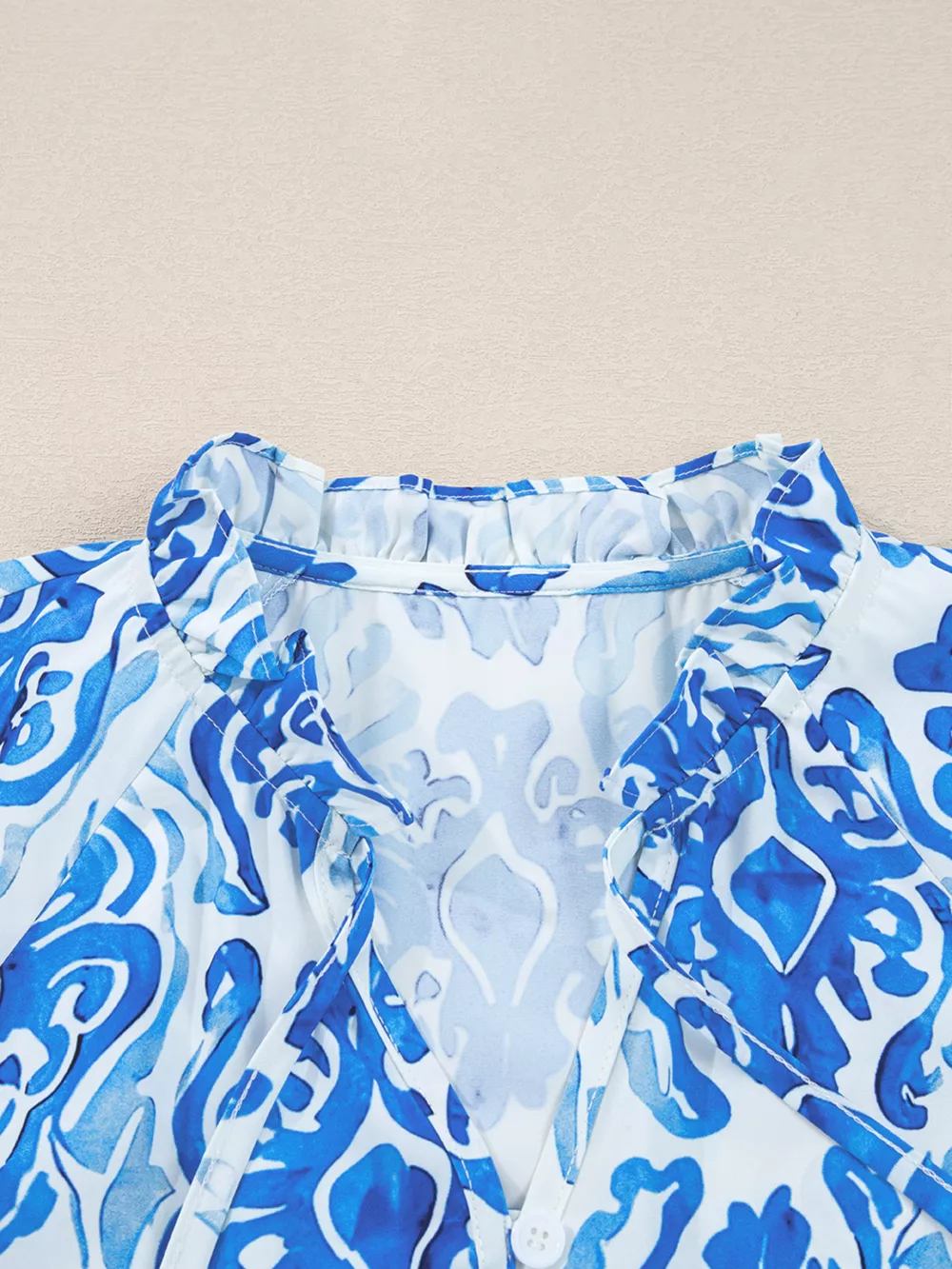 Printed Tie Split Neck Button Front Puff Sleeve Shirt, image 10
