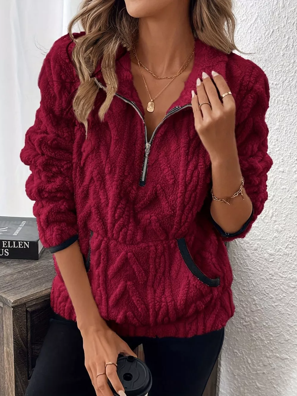 Full Size Fleece Half Zip Sweatshirt Plus Size, image 11
