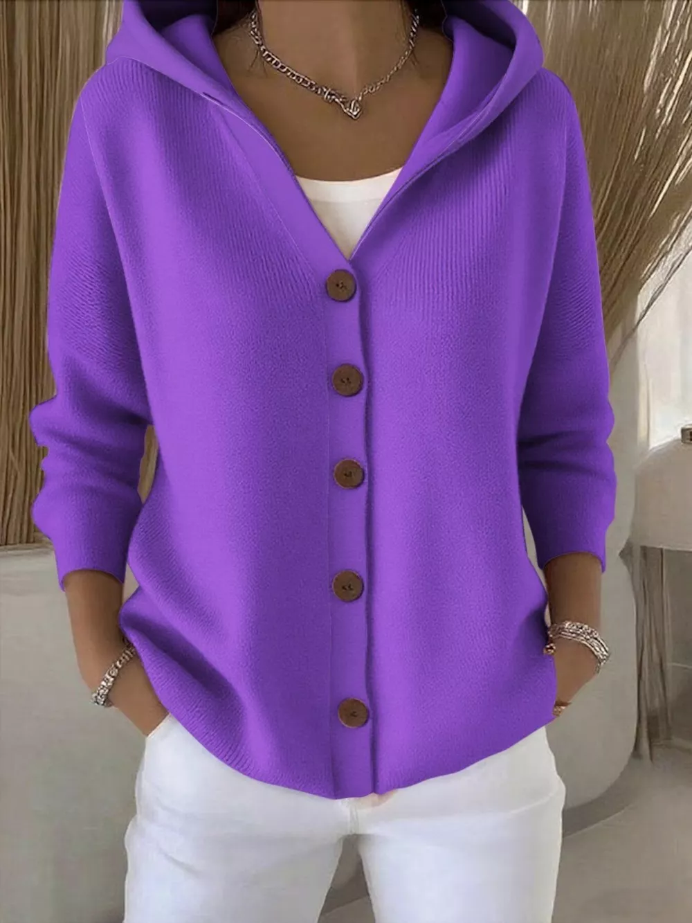 Full Size Hooded Button-Down Knit Cardigan Plus Size, image 35