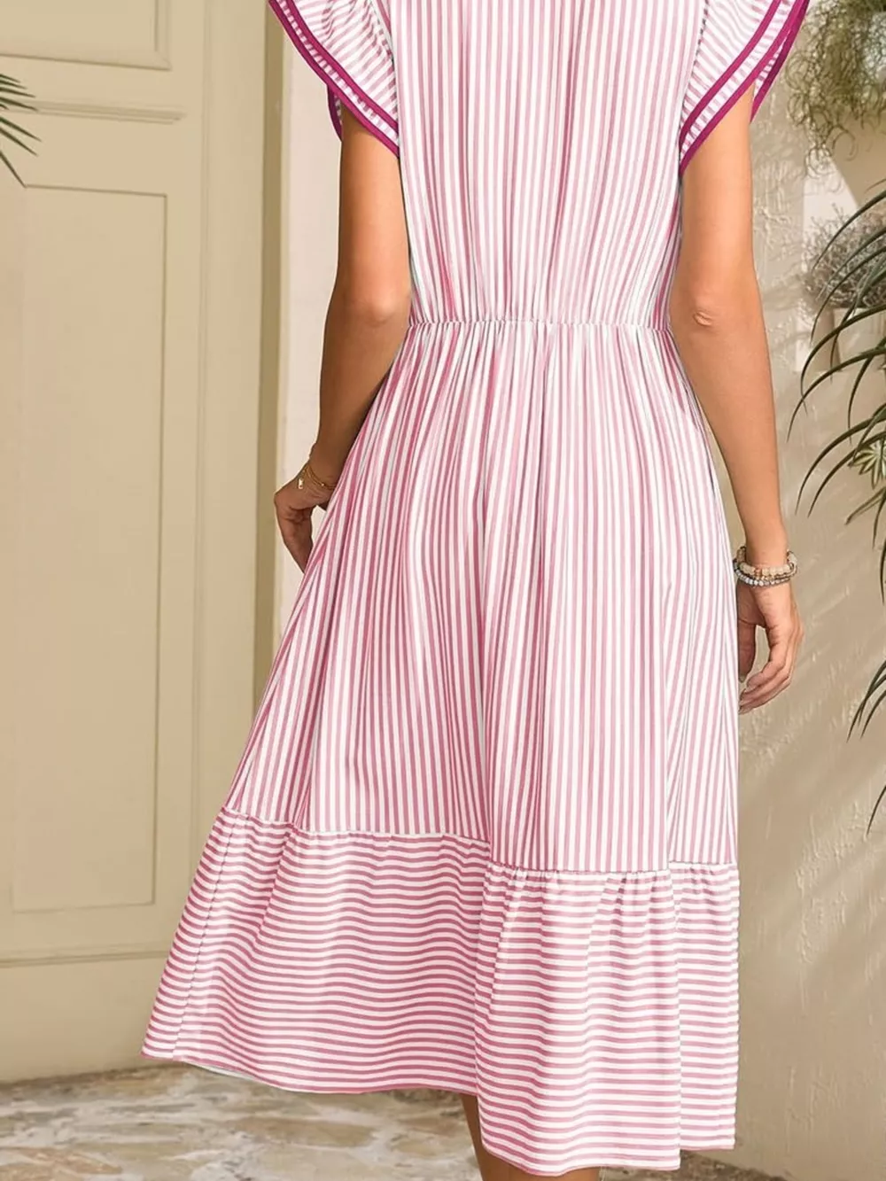 Striped Notched Ruffle Sleeve Dress, image 18