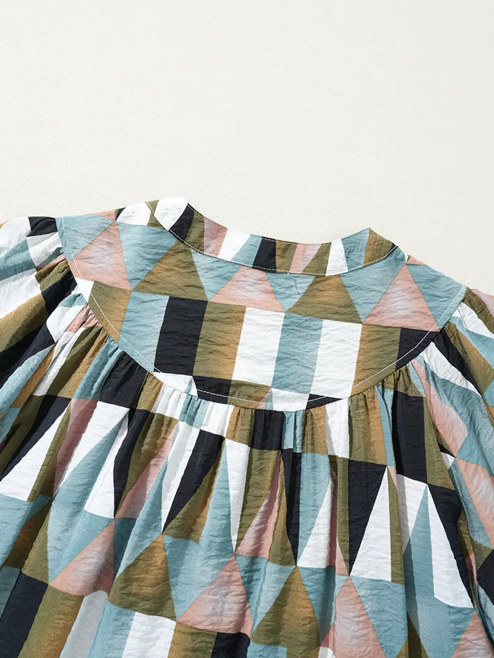 Geometric Print Buttoned Balloon Sleeve Loose Fit Shirt, image 6