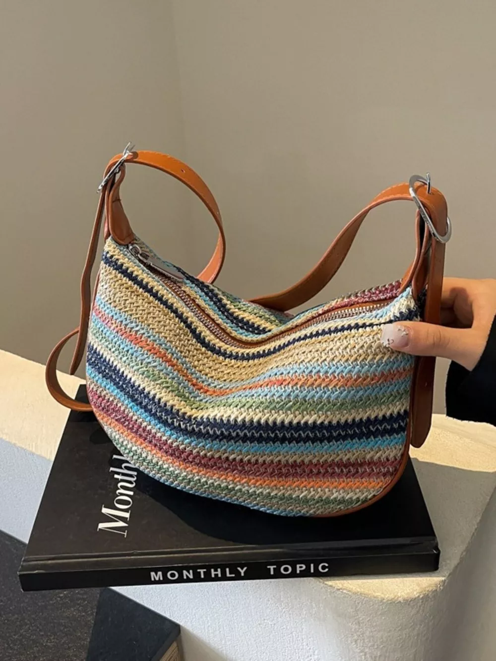 Striped Woven Crossbody Bag, image 4