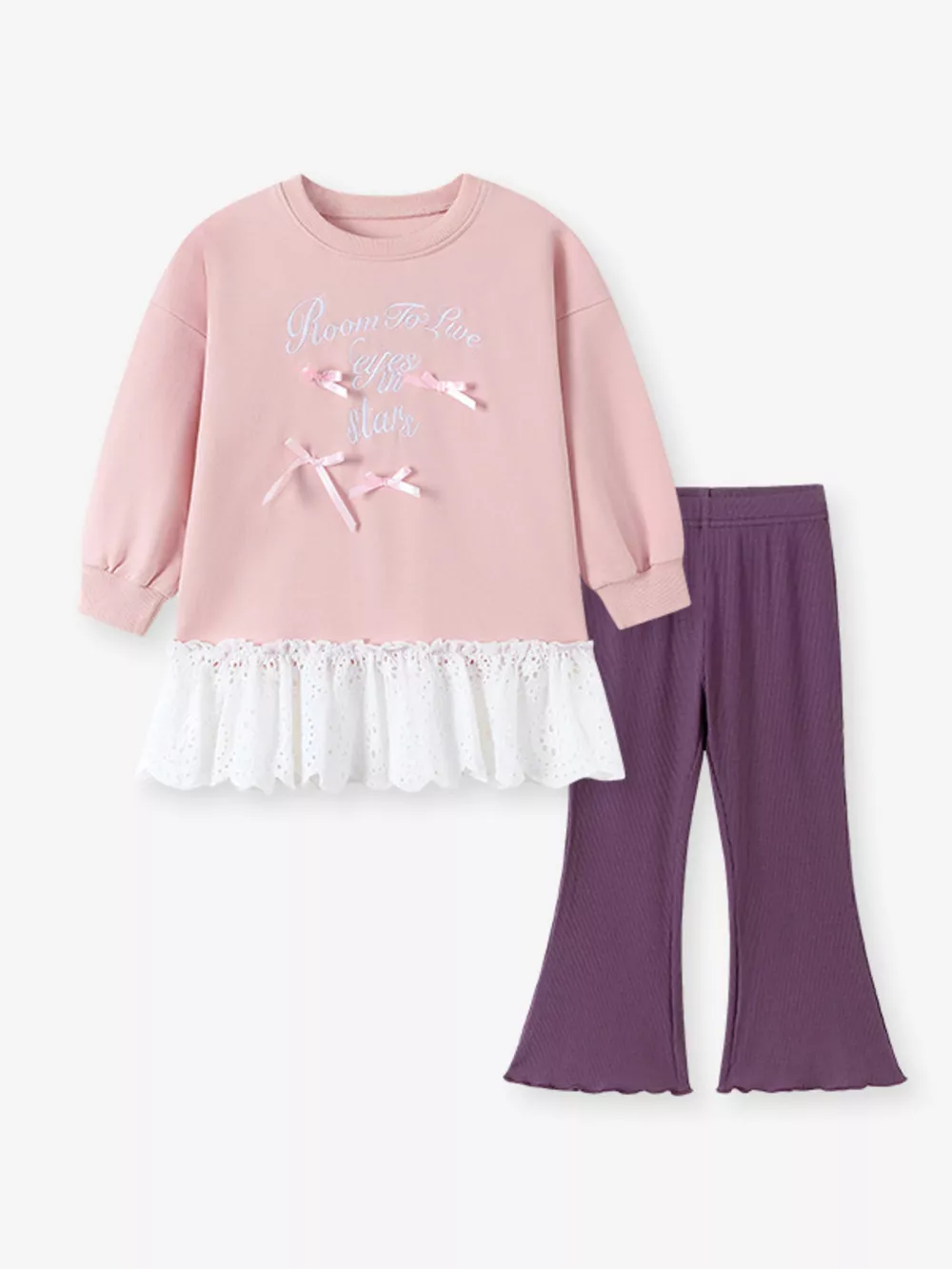 Children's Bow-Embellished Sweatshirt and Flare Pants Set, image 2
