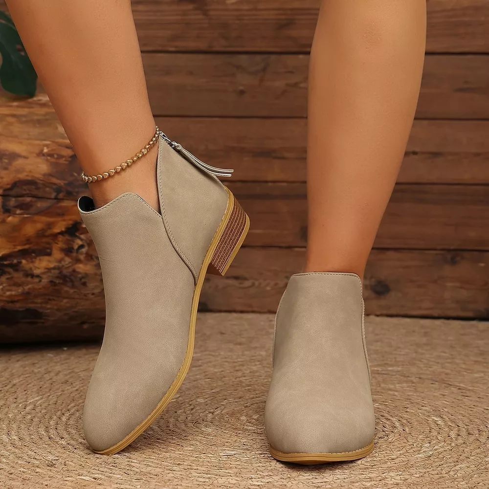Classic Faux Leather V-Cut Ankle Boots with Block Heel, image 7